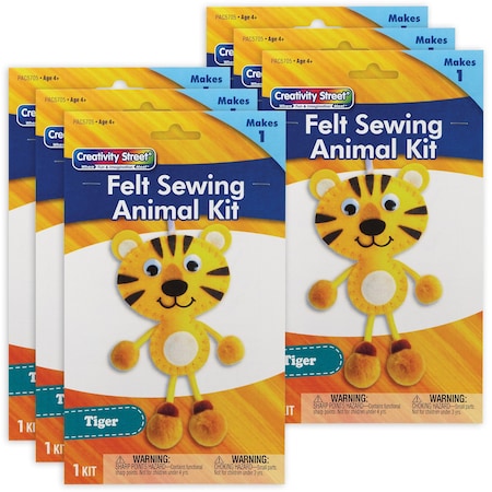 Creativity Street Felt Sewing Animal Kit, Tiger, 4.25'' x 10.75'' x 0.75'', 6PK PAC5705